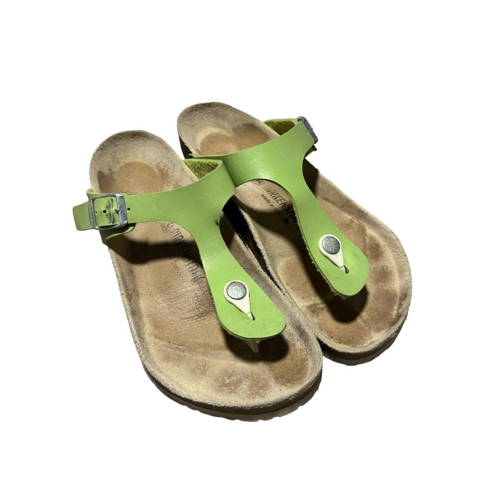 Birkenstock Gizeh Patent Leather Lime Green Thong Sandals Women's Size 40